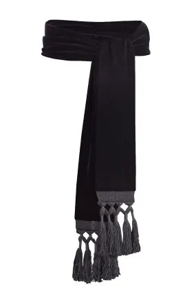 Fringed Tassel Velvet Belt - Black