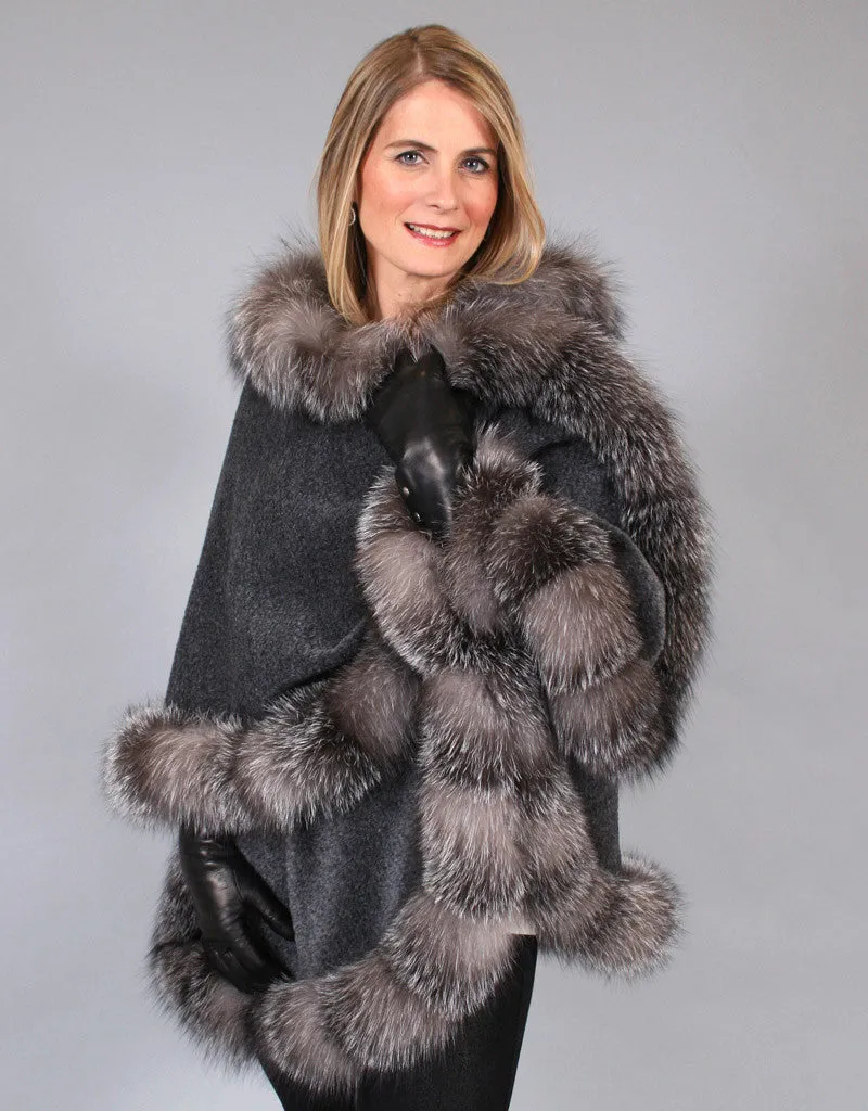 Full Band Hooded Alpaca Cape- Black Snow