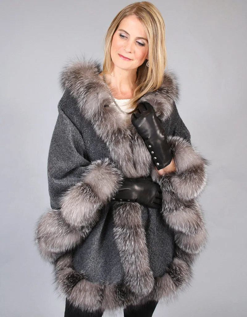 Full Band Hooded Alpaca Cape- Black Snow