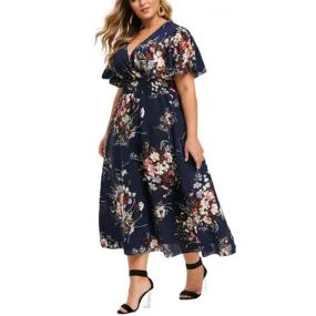 Funki Buys | Dresses | Women's Plus Floral Chiffon Flower Dress