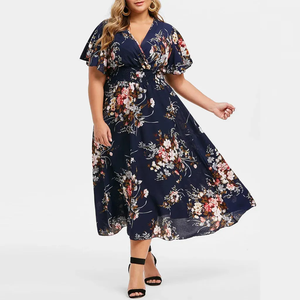 Funki Buys | Dresses | Women's Plus Floral Chiffon Flower Dress