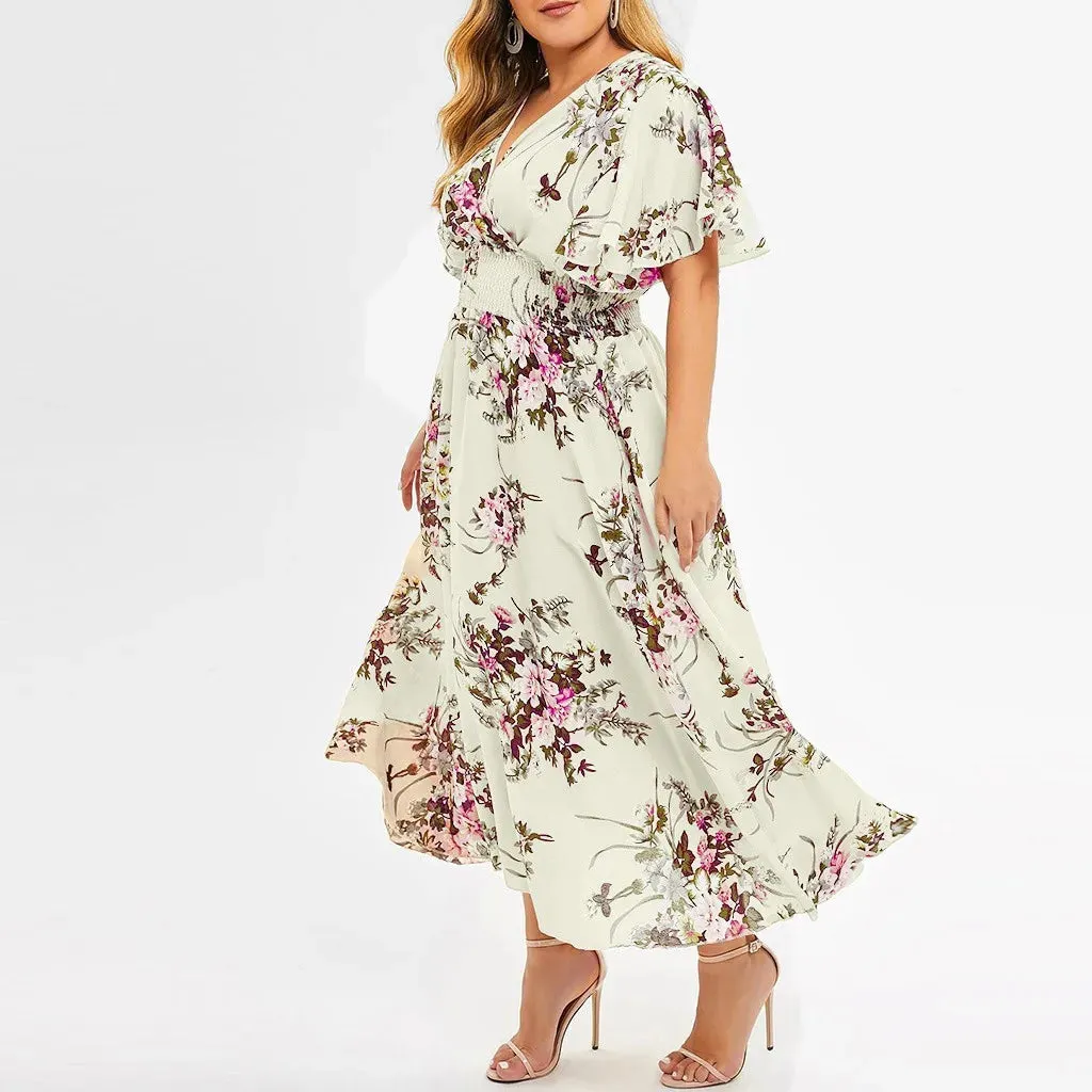 Funki Buys | Dresses | Women's Plus Floral Chiffon Flower Dress