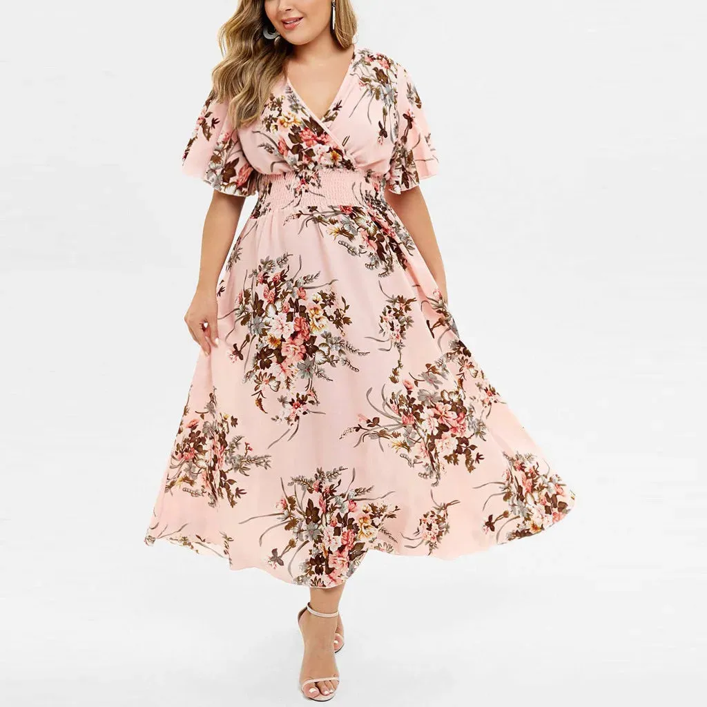 Funki Buys | Dresses | Women's Plus Floral Chiffon Flower Dress