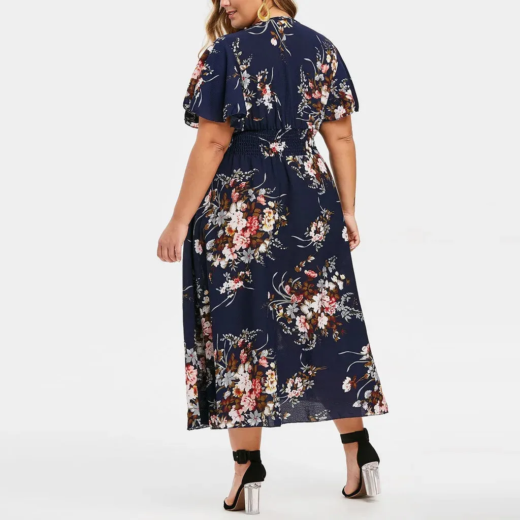 Funki Buys | Dresses | Women's Plus Floral Chiffon Flower Dress