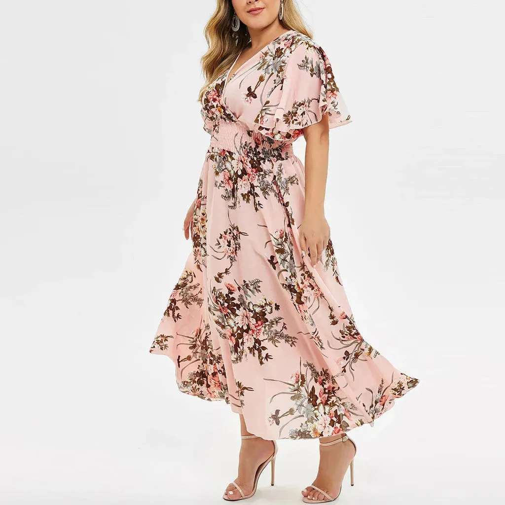 Funki Buys | Dresses | Women's Plus Floral Chiffon Flower Dress