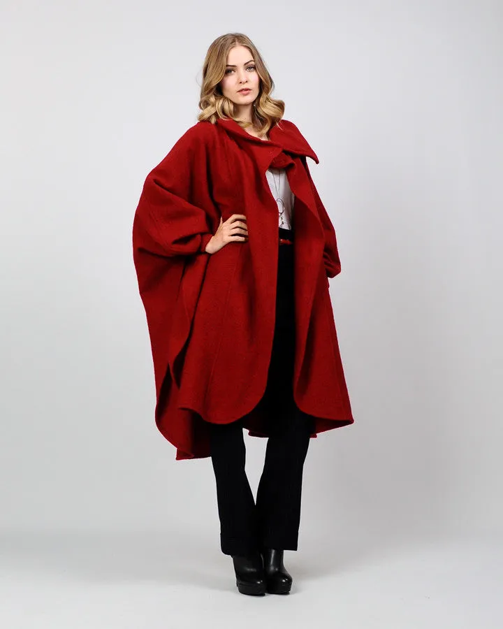 Garnet Red Wool Cape Coat