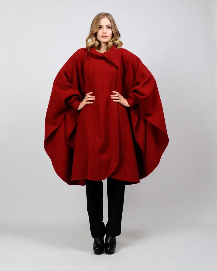 Garnet Red Wool Cape Coat