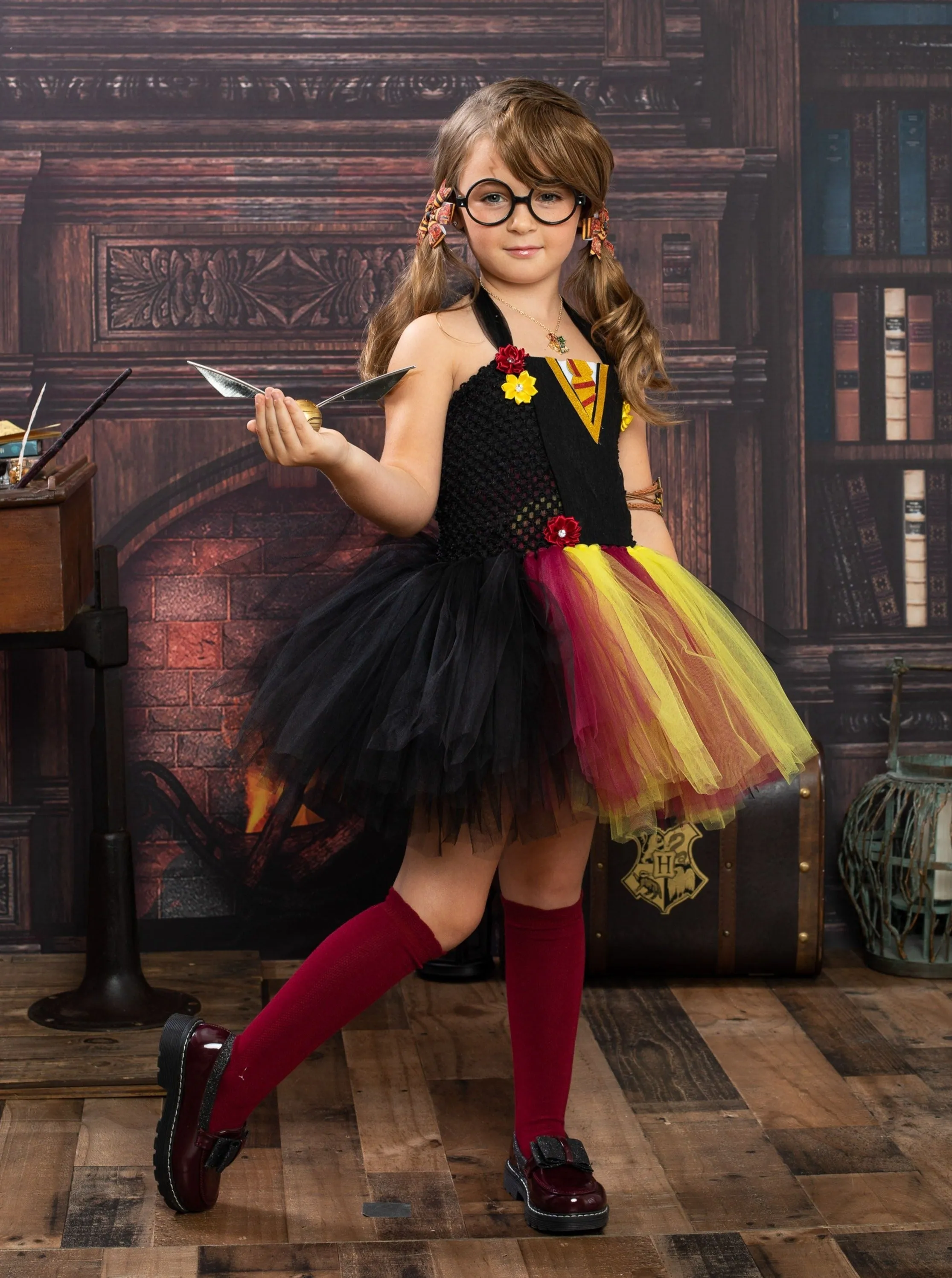 Girls Red and Gold Wizard School Tutu Costume Dress