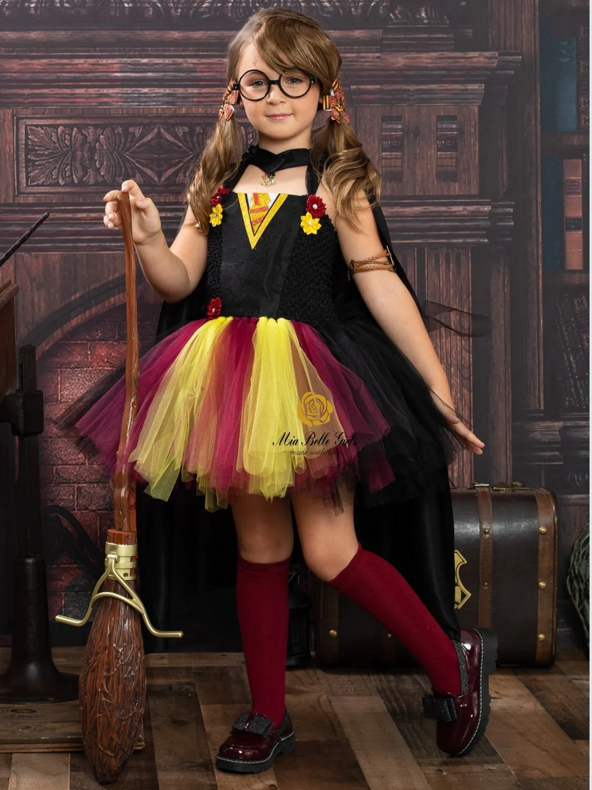 Girls Red and Gold Wizard School Tutu Costume Dress