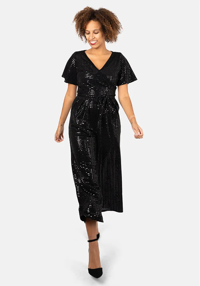 Gloria Black Sequin Culotte Leg Jumpsuit