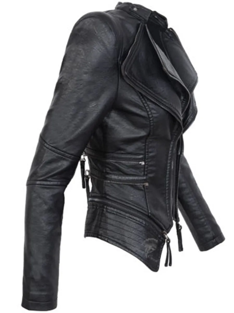 Gothic Women Winter Autumn Fashion Motorcycle Jacket Black faux leather coats  Outerwear 2018