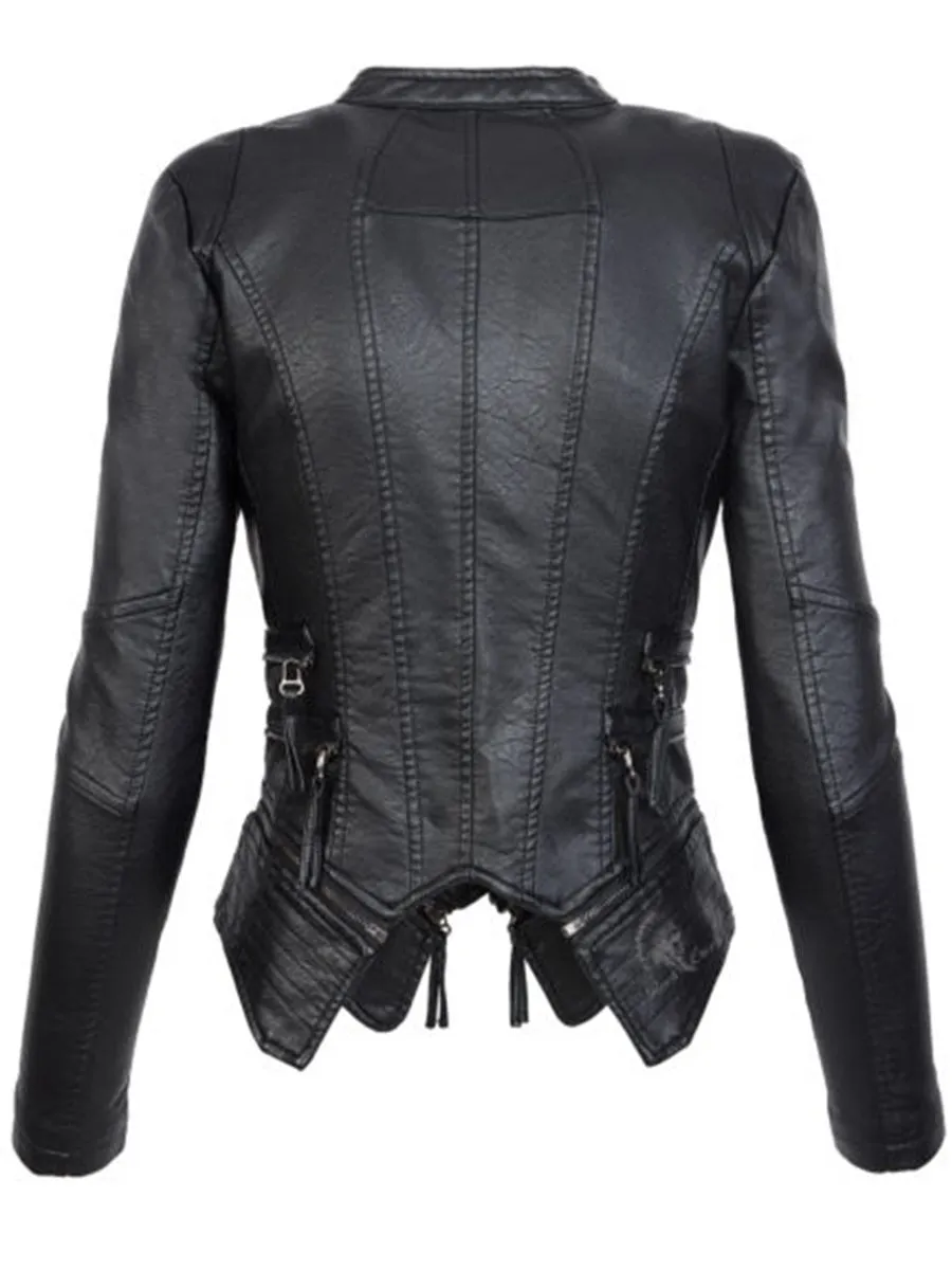 Gothic Women Winter Autumn Fashion Motorcycle Jacket Black faux leather coats  Outerwear 2018