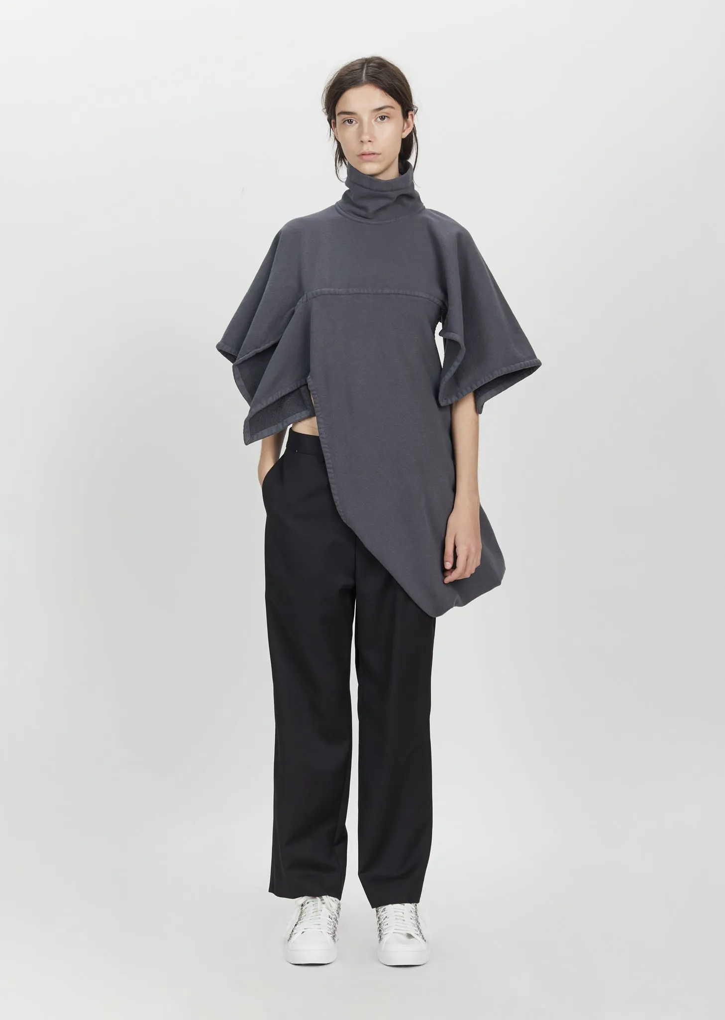 Graphite Asymmetric High Collar Jersey Top