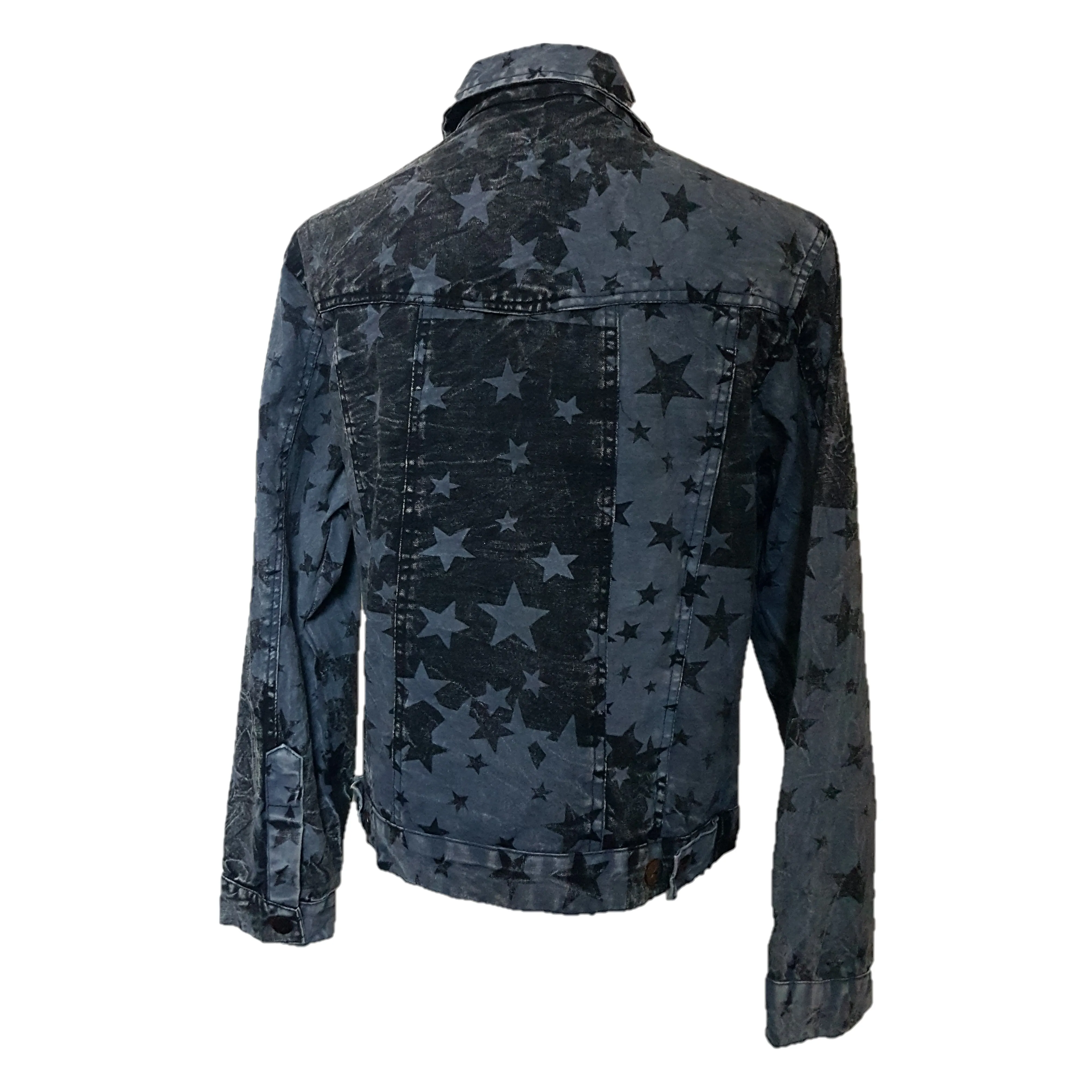 GRINGO FAIR TRADE Blue Stonewashed Star Print Jacket