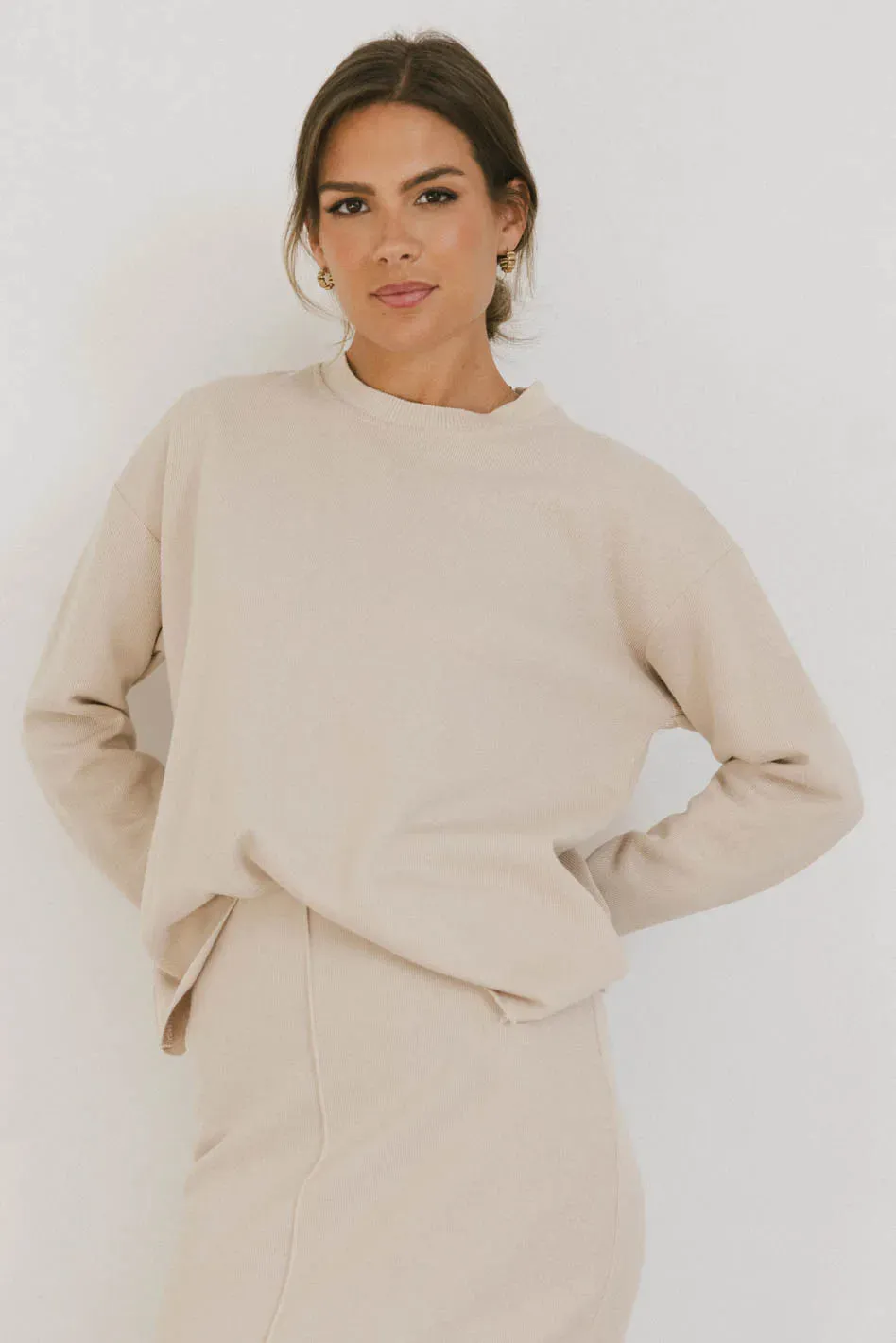 Harden Sweater Top in Taupe