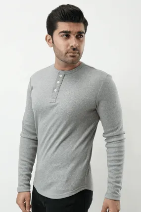 Henley Full Sleeves T-shirt - Heather Grey