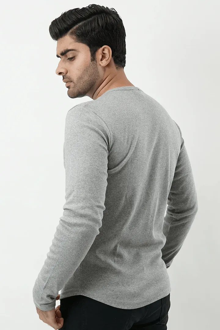 Henley Full Sleeves T-shirt - Heather Grey