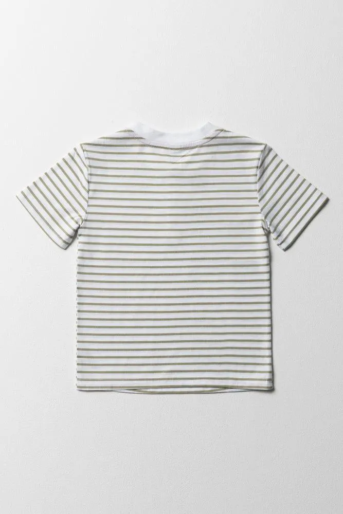 Henley Stripe Short Sleeve T-Shirt Green & White