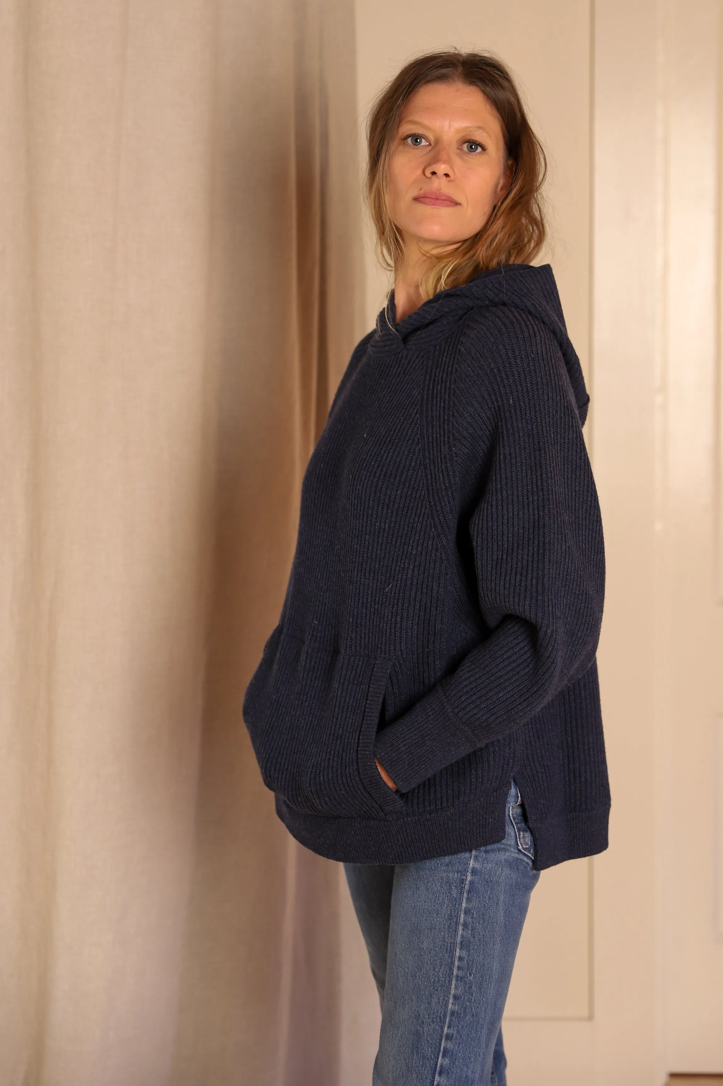 Hooded Poncho Tunic, Indigo