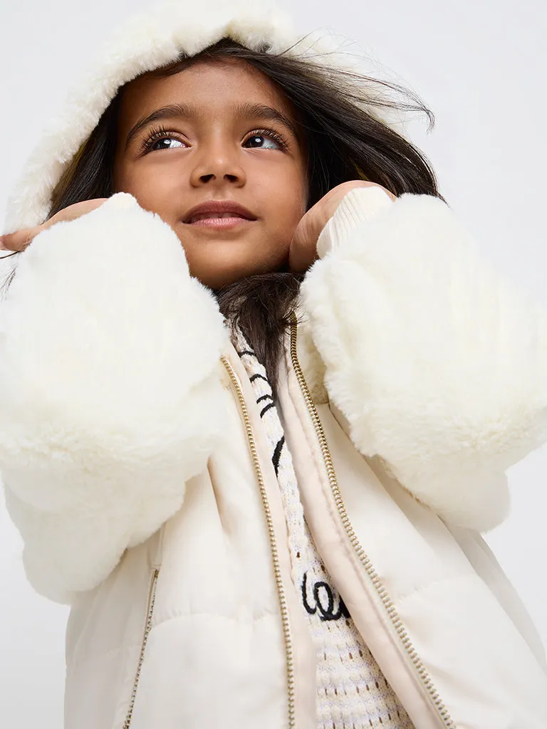 HOP Kids Off-White Faux-Fur Hooded Jacket