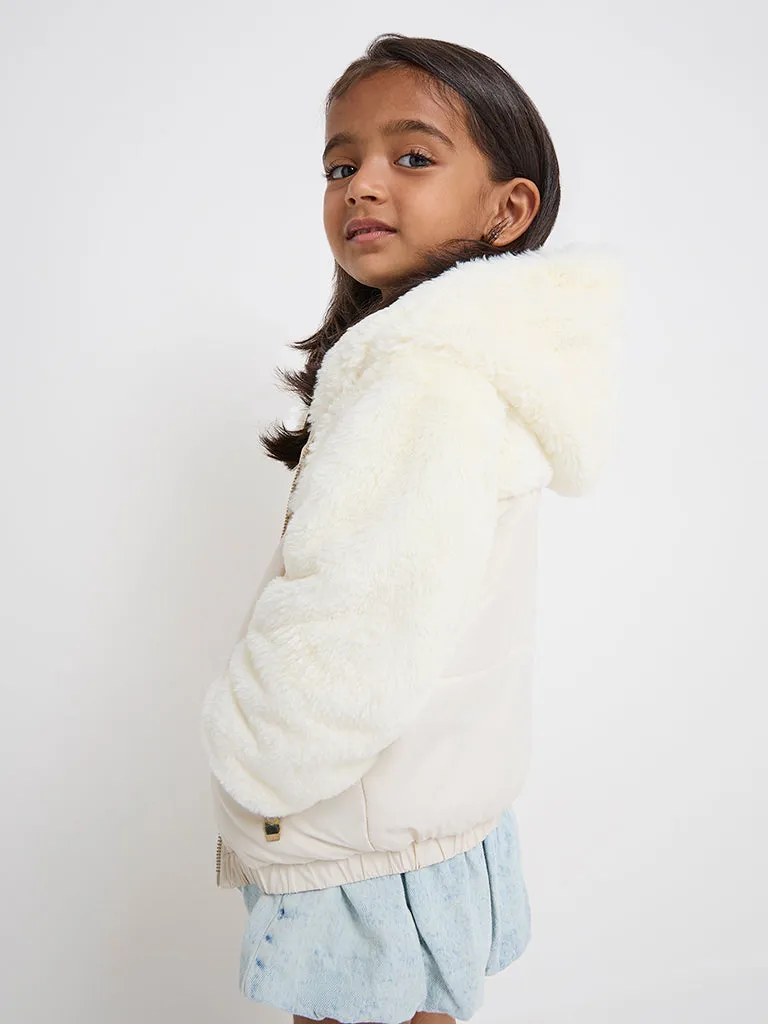 HOP Kids Off-White Faux-Fur Hooded Jacket