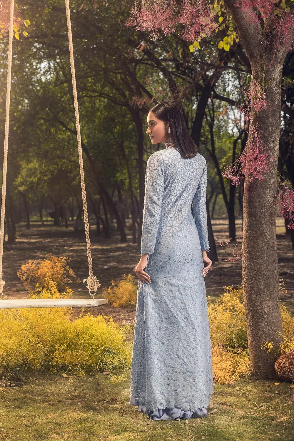 Ink Blue Jacket With Lehenga And Bustier