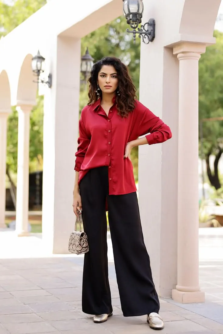 Iris- Unbasic Satin Silk Shirt  (Red, Green and Black) (Final Sale)