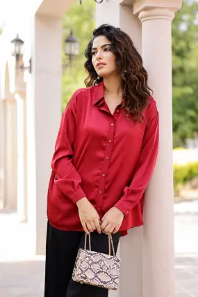 Iris- Unbasic Satin Silk Shirt  (Red, Green and Black) (Final Sale)