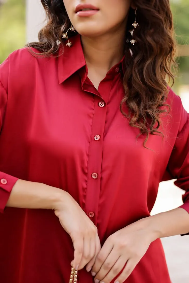 Iris- Unbasic Satin Silk Shirt  (Red, Green and Black) (Final Sale)