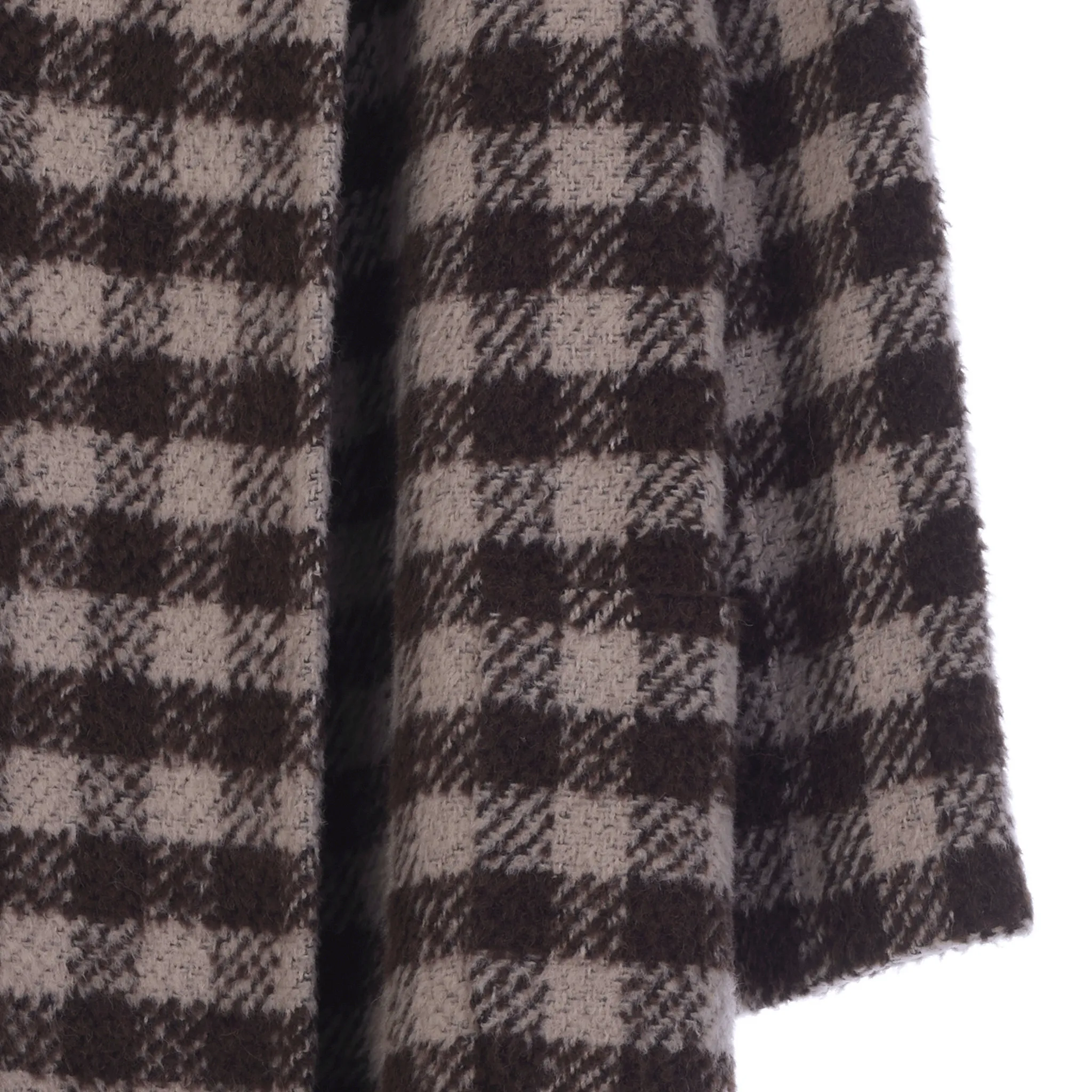 Jaegar Wool & Alpaca Brown & Cream Checked Long Sleeved  Coat UK Size 14.