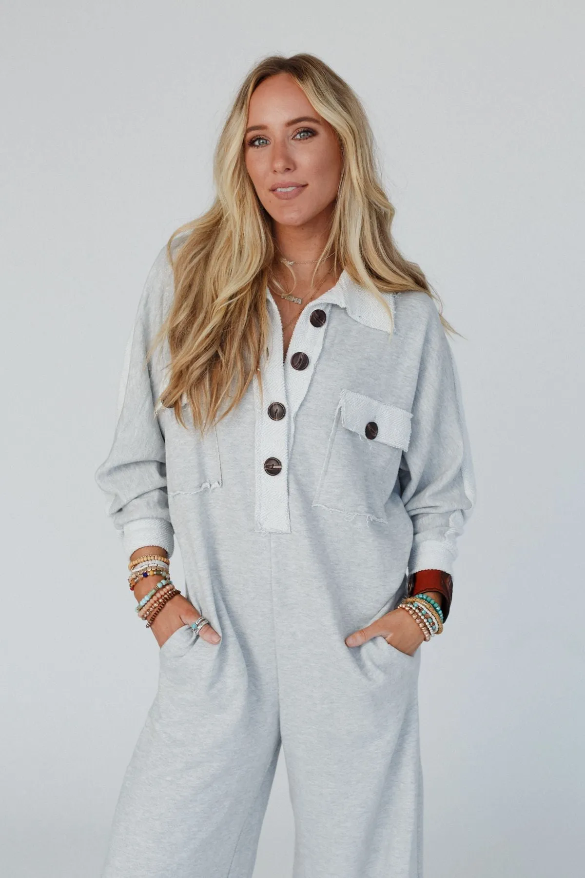 Jodi Long Sleeve Jumpsuit - Heather Gray