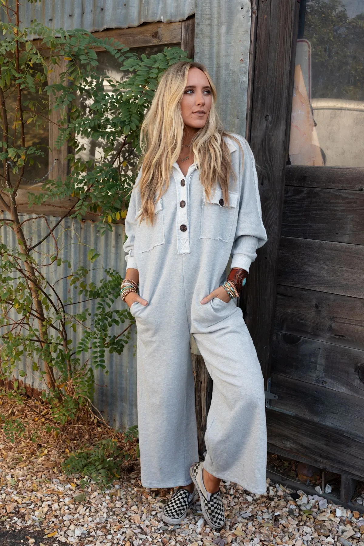 Jodi Long Sleeve Jumpsuit - Heather Gray