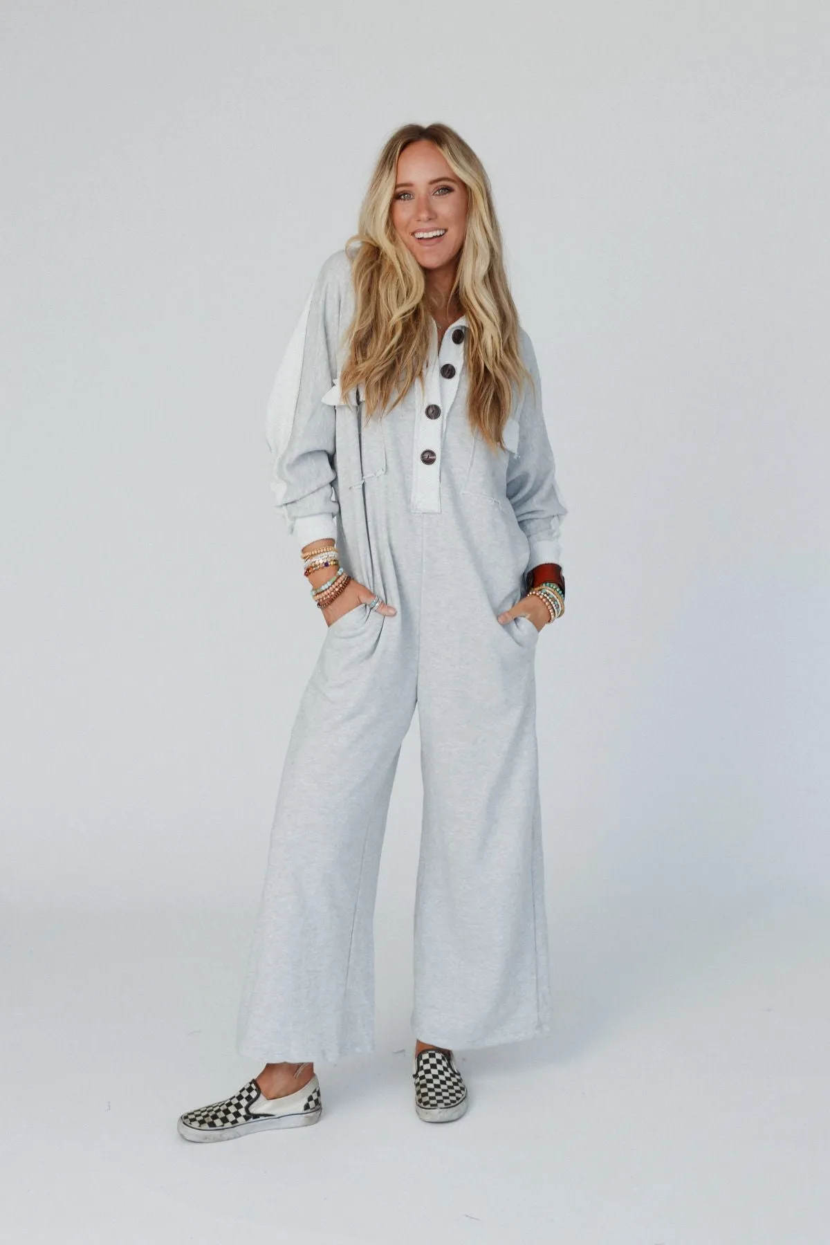 Jodi Long Sleeve Jumpsuit - Heather Gray