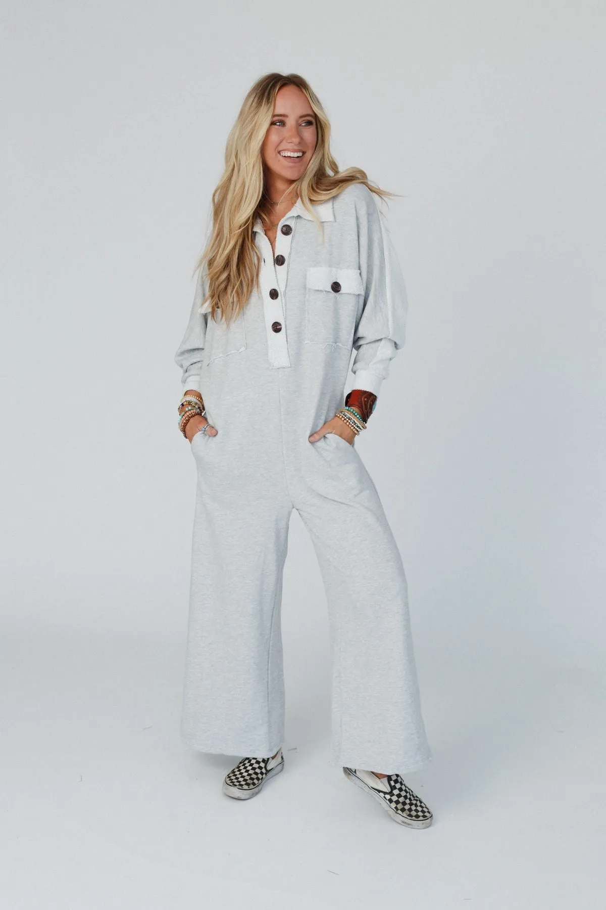 Jodi Long Sleeve Jumpsuit - Heather Gray