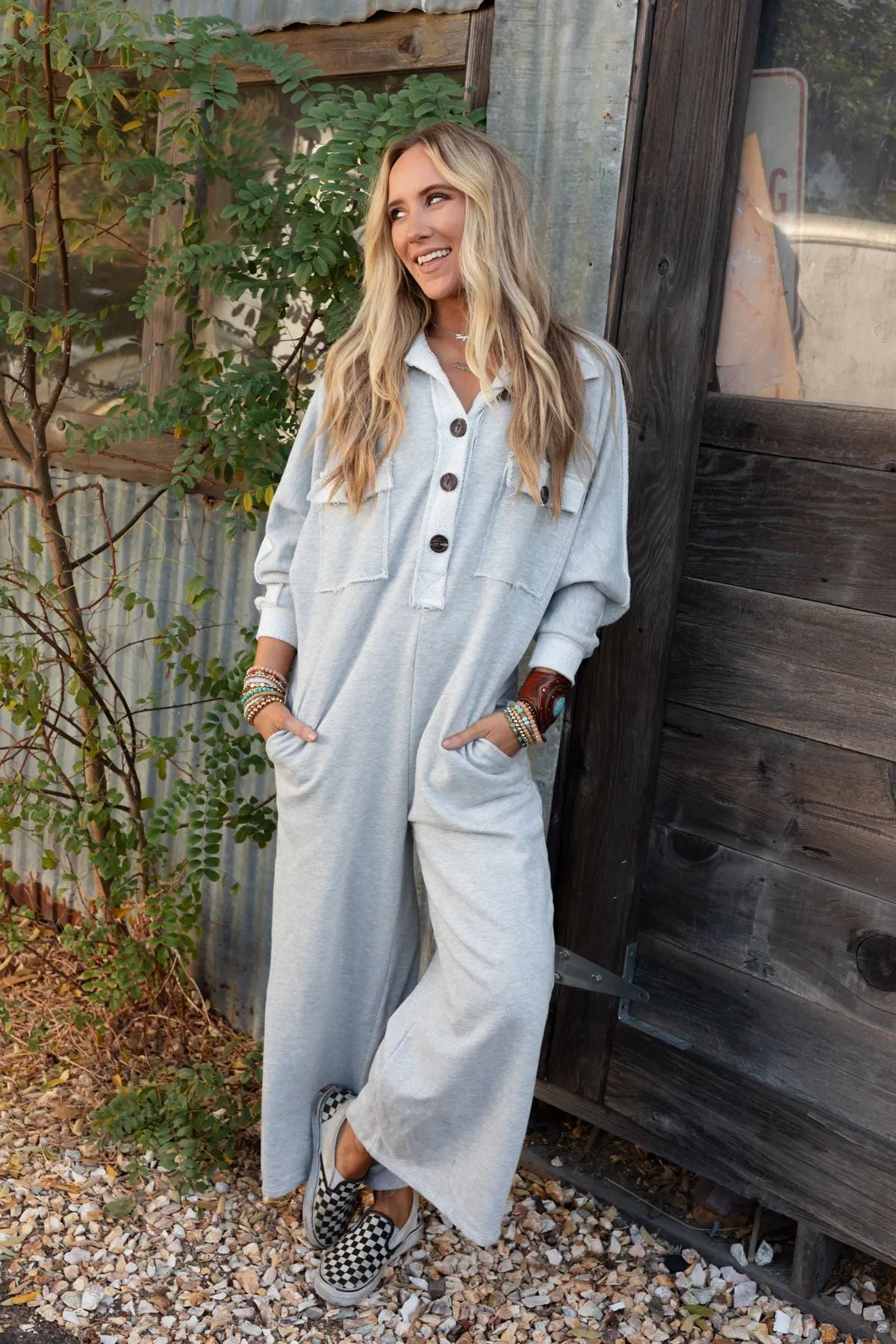 Jodi Long Sleeve Jumpsuit - Heather Gray