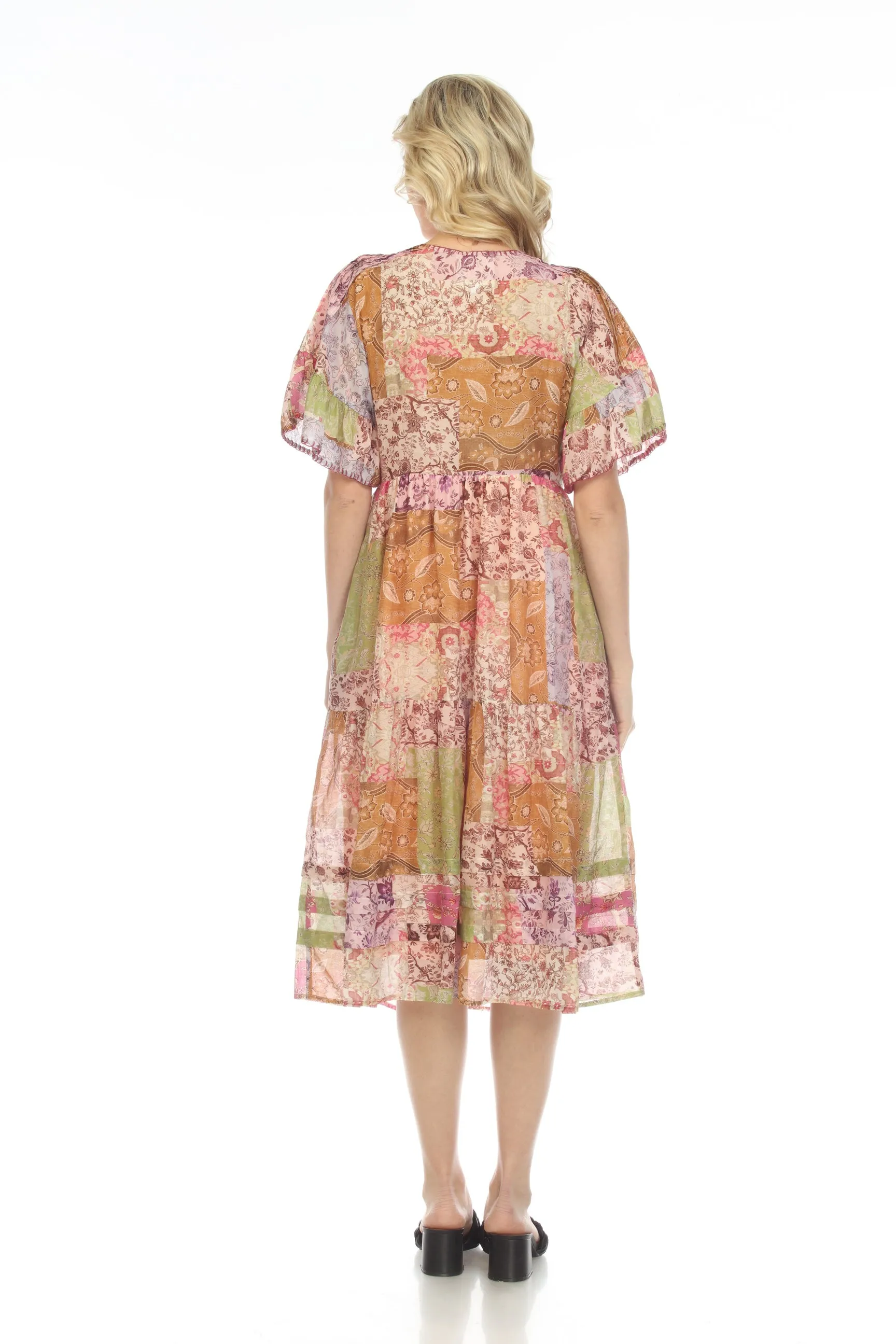 Johnny Was Jade Macy Floral Patchwork Tiered Midi Dress Chic L35922