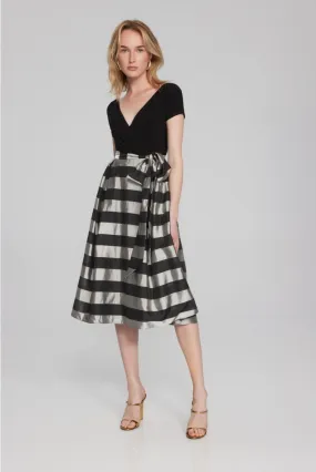 Joseph Ribkoff Black/Silver Striped Organza Midi Fit & Flare Dress 241748