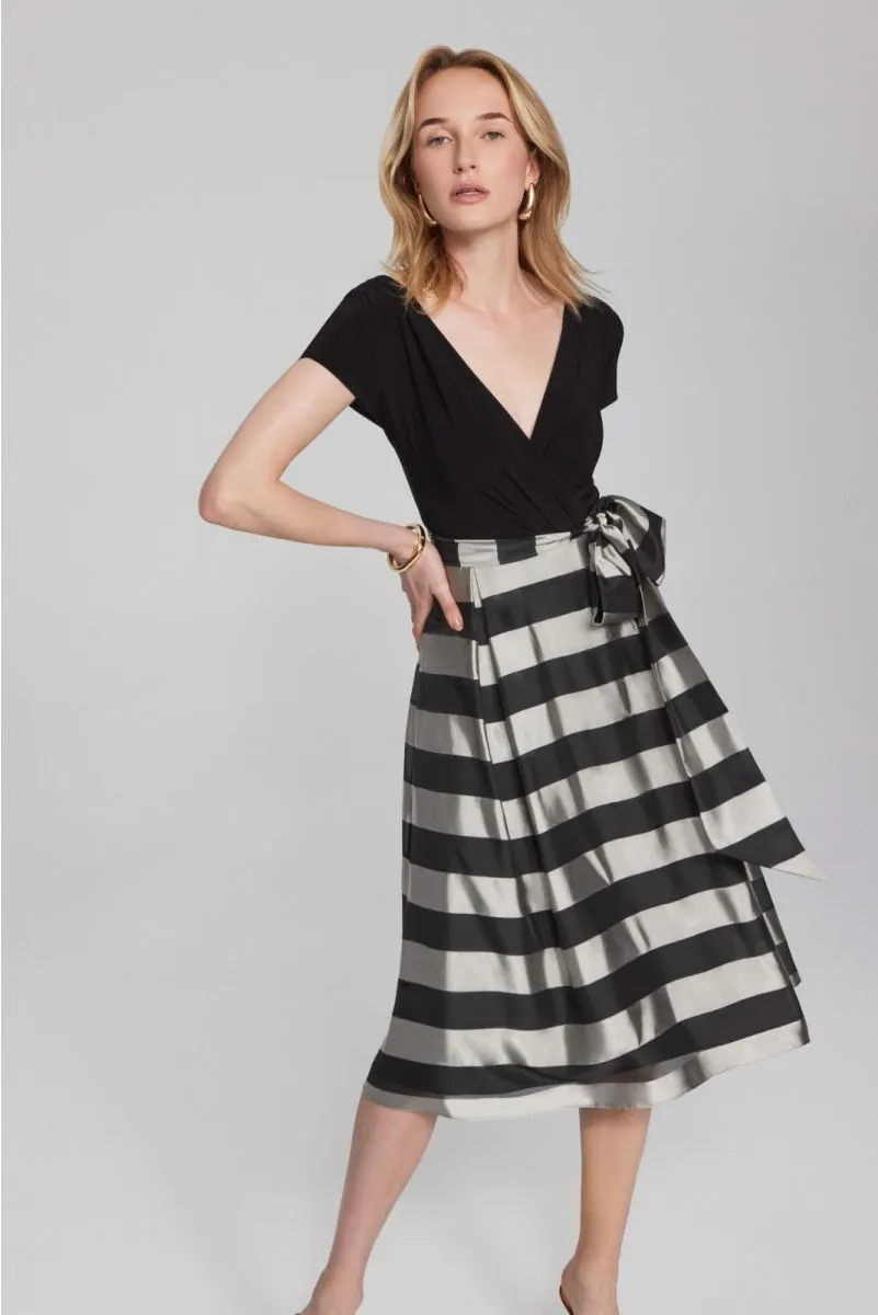 Joseph Ribkoff Black/Silver Striped Organza Midi Fit & Flare Dress 241748