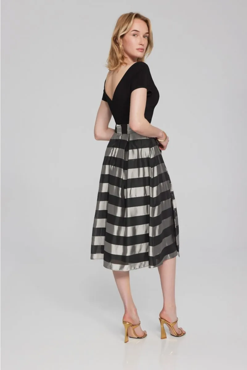 Joseph Ribkoff Black/Silver Striped Organza Midi Fit & Flare Dress 241748