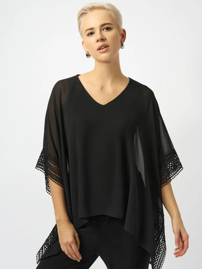 Joseph Ribkoff Women's Black Chiffon And Silky Knit Poncho Top 251095 Col 11