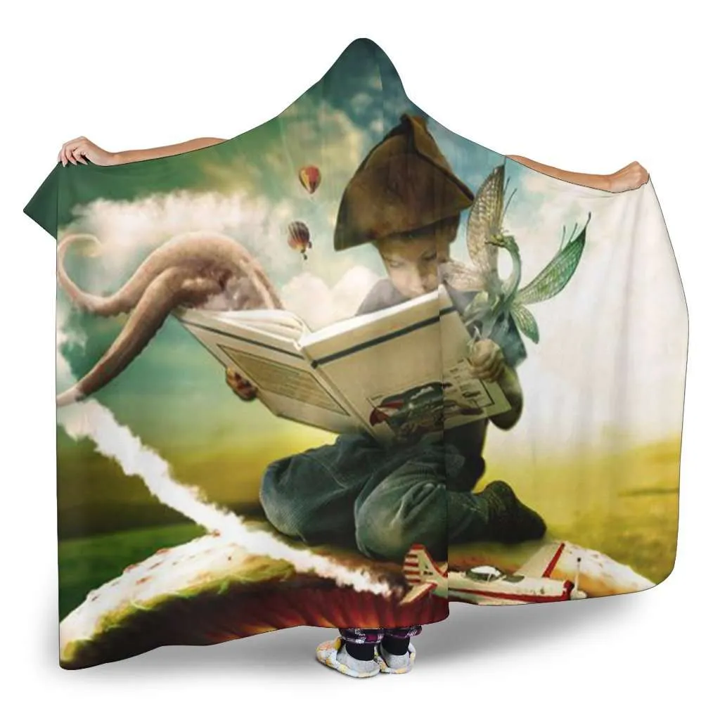 Kid reading hooded blanket