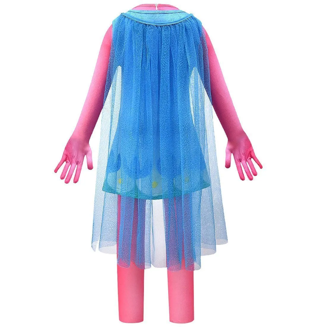 Kids Girl Trolls 2 World Tour Poppy Costume Cosplay ZenTai Short Sleeve Cape Dress