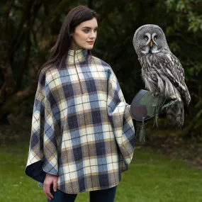 Killarney Wool Tweed Poncho: Blue Plaid