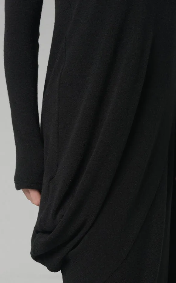 Knitted Asymmetric Turtleneck Dress In Black