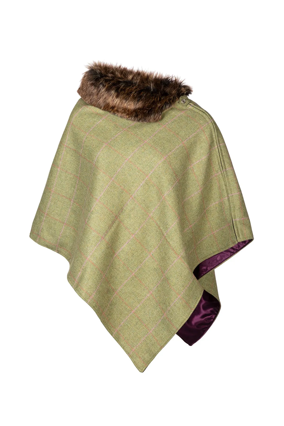 Ladies Wool Tweed Poncho With Faux Fur