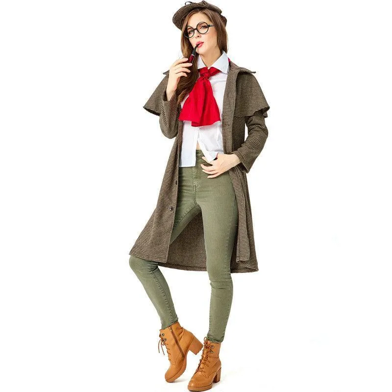 Lady Sherlock Holmes Cosplay Costume Halloween Coat Outfits Women