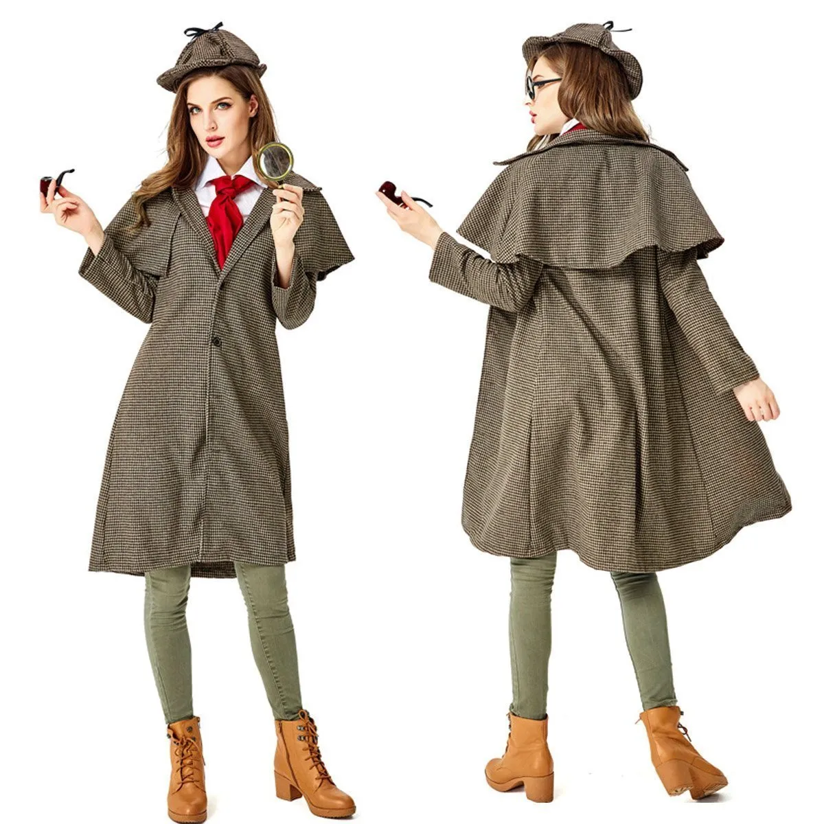 Lady Sherlock Holmes Cosplay Costume Halloween Coat Outfits Women