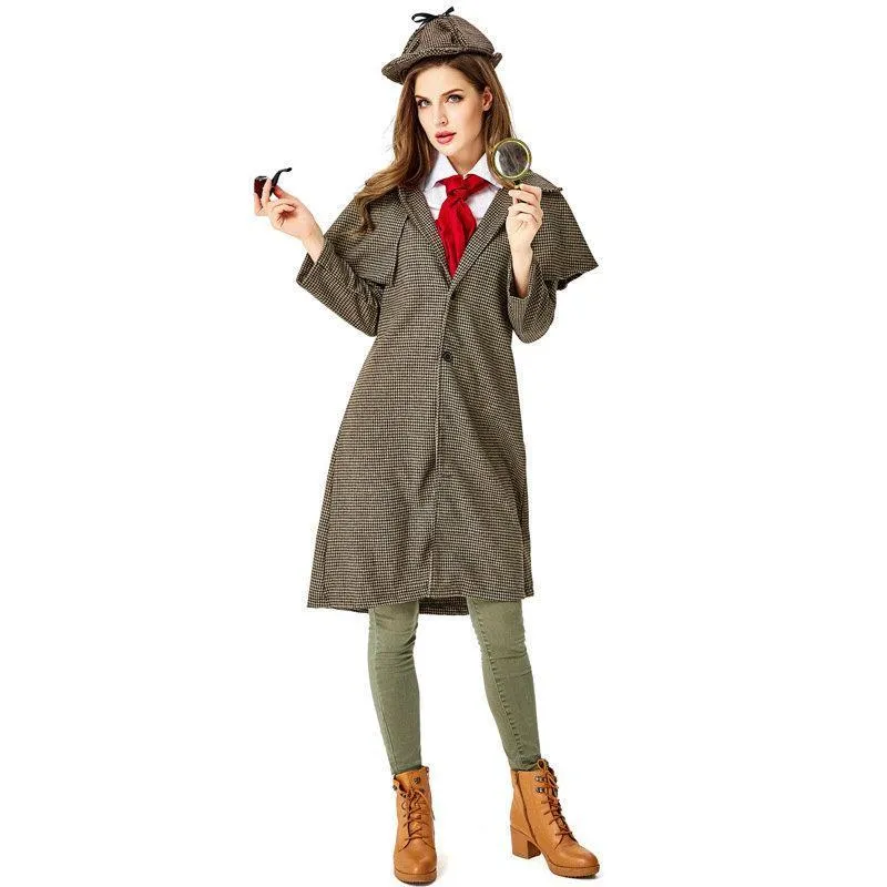 Lady Sherlock Holmes Cosplay Costume Halloween Coat Outfits Women