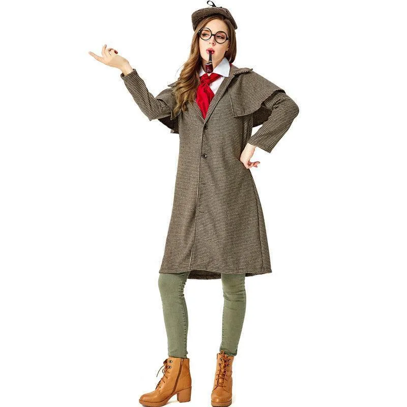 Lady Sherlock Holmes Cosplay Costume Halloween Coat Outfits Women