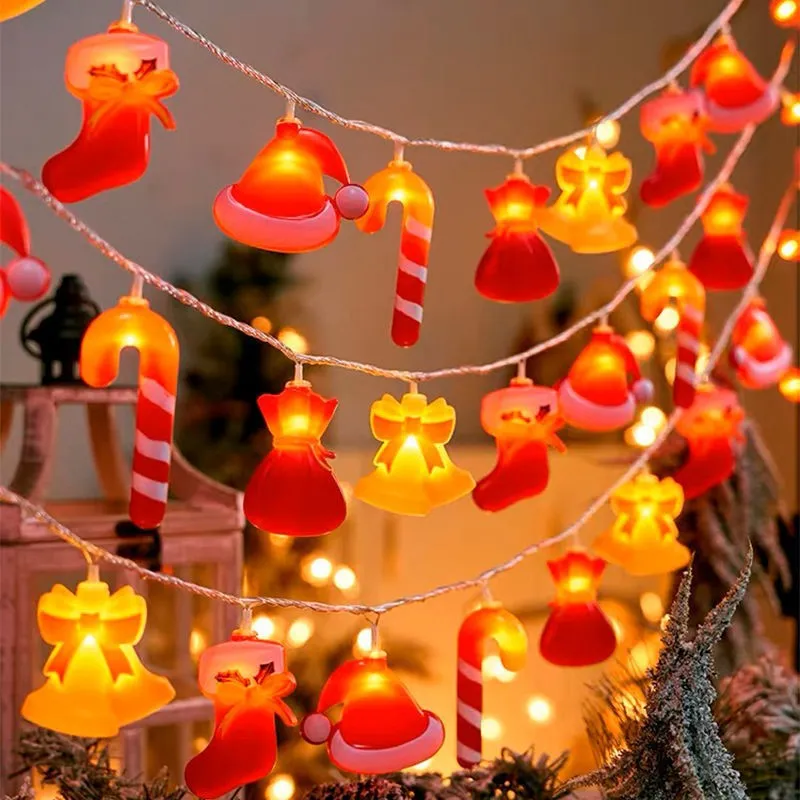 LED Christmas Decorative Light String - Socks, Bells, and Crutch-Shaped Coloured Lights